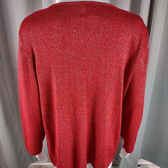 Ruby Rd Women's Red Sweater Gold Sparkle One Piece Pullover Cardigan Size Large - Picture 4 of 12